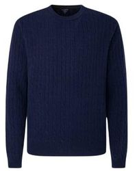 Hackett - Lambswool Cable Crew Xl Navy - Lyst
