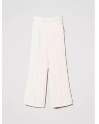 Twin Set - Pantalones crema pierna ancha blanca - Lyst