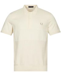 Fred Perry Tonal Panel Knitted Polo Shirt in White for Men | Lyst