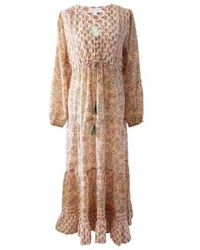 Powell Craft - Block Printed Peach Floral Cotton Dress 'cora' One Size - Lyst