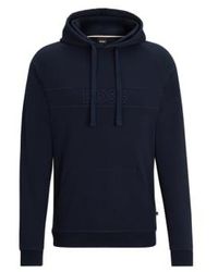 BOSS - Dark Cotton Terry Hooded Sweatshirt With Embroidered Logo 50511062 404 S - Lyst