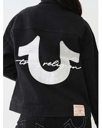 TRUE RELIGION - Oversized Glitter Logo Denim Trucker Jacket - Lyst