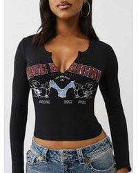 True Religion - Buddha V Notch Ribbed Long Sleeve T-shirt - Lyst