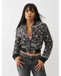 TRUE RELIGION - World Tour Cropped Bomber Jacket - Lyst