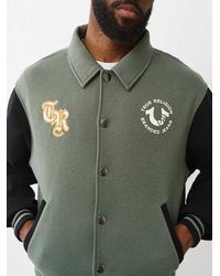 True Religion - Collared Patch Fleece Varsity Jacket - Lyst