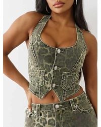 TRUE RELIGION - Camo Leopard Big T Halter Top - Lyst