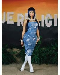 True Religion - Jean Graphic Ruched Mesh Midi Dress - Lyst