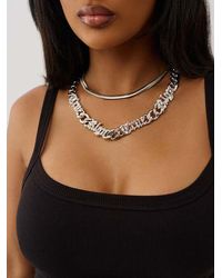 True Religion - Crystal Logo Chain Necklace - Lyst