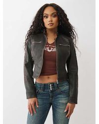 True Religion - Logo Zip Moto Jacket - Lyst