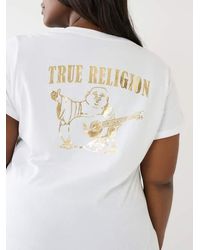 True Religion - Metallic Buddha Logo V Neck Tee - Lyst