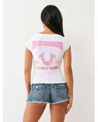 True Religion - Crystal Logo Low Plunge T-shirt - Lyst