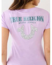 True Religion - Crushed Crystal Horeshoe V Neck Tee - Lyst