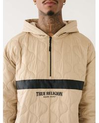 True Religion - Tr Logo Quilted Half Zip Hoodie - Lyst