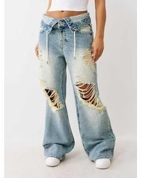 True Religion - Bobbi Double Waistband Distressed Baggy Jean - Lyst