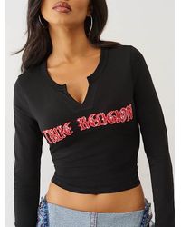 True Religion - Crystal Applique V Notch Long Sleeve T-shirt - Lyst