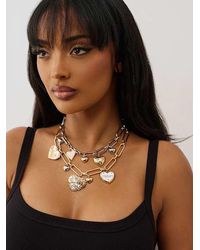 True Religion - Two-toned Heart Charm Chain Necklace - Lyst