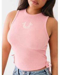 True Religion - Embroidered Ruched Rib Tank Top - Lyst