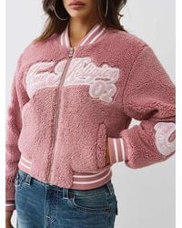 TRUE RELIGION - Sherpa Varsity Bomber Jacket - Lyst