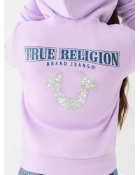 True Religion - Crystal Logo Zip Fleece Hoodie - Lyst