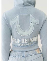 True Religion - Raw Edge Big T Shrunken Zip Hoodie - Lyst