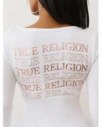 TRUE RELIGION - Ribbed Logo Henley Shirt - Lyst