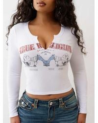True Religion - Buddha V Notch Ribbed Long Sleeve T-shirt - Lyst