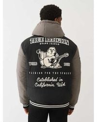 TRUE RELIGION - Hooded Puffer Varsity Jacket - Lyst