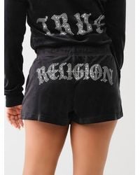 True Religion - Crystal Logo Velour Sweat Short - Lyst