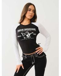 TRUE RELIGION - Ruched Long Sleeve Baseball T-shirt - Lyst