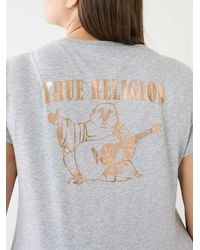 True Religion - Metallic Buddha Logo V Neck Tee - Lyst