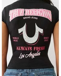 True Religion - Crystal Logo Low Plunge T-shirt - Lyst