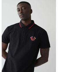 TRUE RELIGION - Men's Jv7 Tipped Polo – Short Sleeve Cut & Sew Knit Polo Shirt With Contrast Trim & Logo- Jet Black, M - Lyst