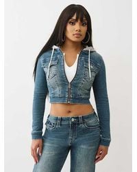 TRUE RELIGION - Shrunken Denim Hooded Jacket - Lyst