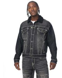 TRUE RELIGION - Super T Oversized Denim Sherpa Trucker Jacket - Lyst