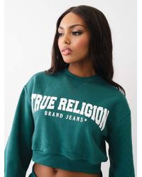 True Religion - Puff Print Logo Crop Sweatshirt - Lyst