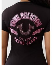 TRUE RELIGION - Crystal Horseshoe Wing Crew T-shirt - Lyst