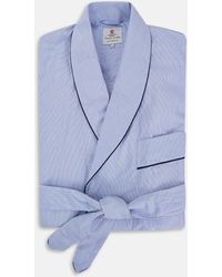 Turnbull & Asser Blue Fine Bengal Stripe Piped Cotton Gown