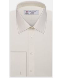 Turnbull & Asser - Cream Herringbone Superfine Cotton Shirt With T&a Collar And Double Cuffs - Lyst