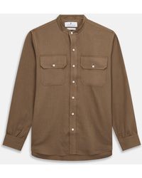 Turnbull & Asser - Brown Military Weekend Fit Cotton & Wool Shirt With Stand Collar And 1 Button Cuffs - Lyst