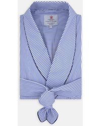 Turnbull & Asser Mid Blue Gingham Check Piped Cotton Gown