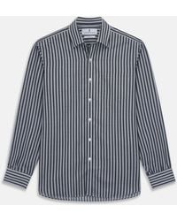 Turnbull & Asser - Navy Multi Stripe Weekend Fit Wool Shirt With Derby Collar And 1 Button Cuffs - Lyst