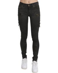 John Galliano Mid Waist Skinny Denim Cotton Jeans Black Pan70559