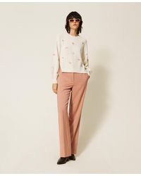 Twinset - Wool Blend Jumper With Floral Embroidery - Lyst