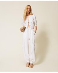 Twinset - Pantalones Joggers De Lino Y Bordado Inglés - Lyst