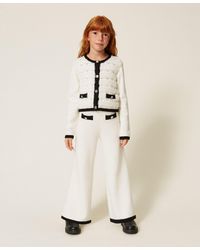 Twinset - Knit Trousers With Buttons And Piping, Bicolour "Snow" - Lyst