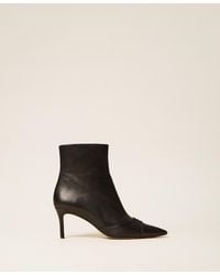 Twinset - Leather Ankle Boots With Logo - Lyst