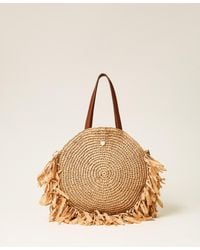 Twinset - Round Raffia Shopper Bag With Fringes - Lyst