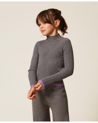 Twinset - Ribbed Turtleneck Jumper, Two-Tone Dark Melange/"Hyacinth" - Lyst