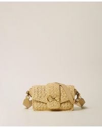 Twinset - Raffia Shoulder Bag With Logo Buckle - Lyst