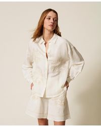Twinset - Linen Blend Shirt With Embroidery - Lyst